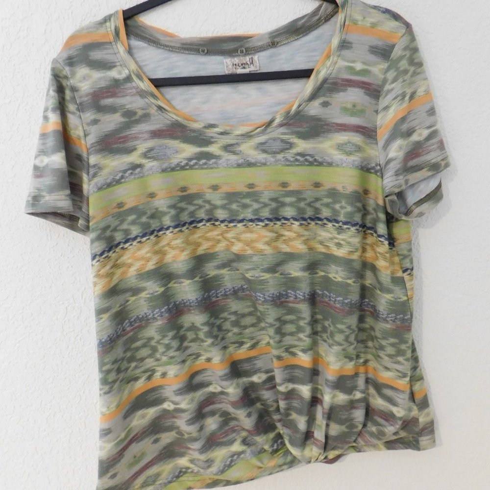 One World Womens Top M Multicolor Short Sleeve Gathered Bottom